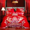 Ensembles de literie Luxury Golden Loong Phoenix broderie princesse set chinois mariage rouge Egypte en coton coton couverture de lit