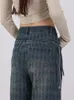 Jeans pour femmes aoaiiys femmes hautes taille 2024 chic lacet up plaid Designer Button Straight Y2k Pantalon de jambe large