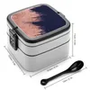 Dinnerware Navy Blue Abstract Faux Rose Gold Brushstrokes Bento Box Student Camping Lunch Dinner Boxes