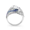 Med sidogenar Seanlov Custom Creative Feather Silver Color Ring för kvinnor Vintage Blue Opal Flowerstone Engagement/Wedding Rings