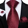 Bow Ties Lüks kırmızı paisley erkekler ipek jacquard dokuma 8cm düğün boyun kravat seti mendil manşetleri aksesuarlar toptan