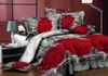 Linge de lit en gros de la rose rouge drapée de lit de couette couvercle coquette housse de couette adulte king couette comeurs doubles coussins doubles 240403