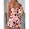 Accueil Vêtements Femme Satin rose Shorts Shorts Sling Sleepwear Two Piece Cosses Chérie Fashion Coeur Imprimé Pijama Femme Sexy Nightwear