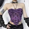 Women's Tanks Camis Y2K Goth Butterfly Print Corset Crop Tops Sexy Lace Mesh See Through Hollow Out Sleeveless Tank Tops Summer Women Slim Camis Y240403