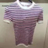 Strick Frauen 2024 Neue Temperament rund Kragen Tee Streifen Farbe kurzärmelige enge Bluse-Shirt Frauen Pullover