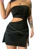 Casual jurken dames bodycon korte kleding zomerkleding 2024 strapless off-shoulder uitsparingen taille mouwloze bandeau-kettingclub streetwear