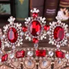 Haarklammern Janevini luxuriöser rotes Strassstein Big Braut Tiaras Kronen runden Vintage Barock Kristall Festzug Diadem Hochzeitszubehör