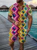 Ensemble de survêtement pour hommes de mode d'été Patches colorées 3D Print Casual Zipper Polo Shorts 2pcs SetSuit surdimensionné 240325