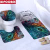 Zasłony prysznicowe Peacock Feathers łazienka Wodoodporna poliestrowa tkanina toaleta pokrywka pokrywka nie poślizgowa dywan dywany dywaniki