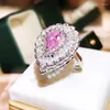 Cluster Rings Light Luxury Niche Pink Drop Ring Super Flash Shiny Zircon Ladies 925 Silver Jewelry Premium Banquet Party Accessories