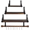 Kitchen Storage Wall-Mounted Shelf Set Rustic Wooden Wall With Rails And Towel Bar Bedroom Bathroom Rack