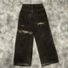 Jeans maschile jnco y2k hip hop retrò grafico ricamato pantaloni neri larghi uomini donne harajuku pantaloni larghi ad alta vita gotici 557