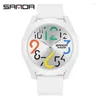 Armbandsur Sanda Men's Watch Silicone Strap Waterproof Creative Simple Girls 'Watch 2024 Fashion White Casual Quartz Clock 9021