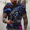 2024 Moda masculina 3D Cool Lion Tiger Digital Trendy Camiseta de mangas curtas de mangas curtas