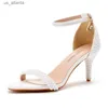 Dress Shoes Wedding Party Sandals Women Pearl Decoration Buckle Strap 9.5CM Thin Heels Cover Heel Bridesmaid White Stiletto H240403ZFQ5