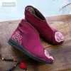 Boots Veowalk Winter Women Cotton Fabric Warm Fleece Lined Ankle Non-Slip Embroidered Short Booties Comfort Shoes Black Burgundy