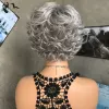 Wigs Short Mixed Gray Natural Curl Wavy Synthetic Wig With Bangs For Women Fluffy Hair High Temperature Fiber Cosplay Daily Wear Wigs