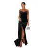 Casual Kleider Sexy Unregelmäßige Rock Perle Splice Wrap Brust Hohe Schlitz Mopp KleidTemperament Schöne Party Kleid Frauen Hochzeit