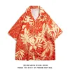 Mens Casual Praia Estilo Floral Stripe NonStretch Manga Curta Linho Camiseta Roupas Masculinas Para O Verão 240322