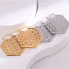 Hexagon Hoop Earrings Metallic Carved Huggie for Women