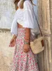 Summer Long Skirt Boho Print Female Floral Beach Maxi Skirts Ladies Vintage Loose Elastic Waist Holiday 240327