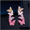 Charm Fashion Vintage Butterfly Ohrringe Designerin weiße AAA Kubikzirkonia Roségold Kupfer Ohrring 925 Sterling Sier Post Schmuck F DHFAJJ