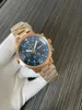 AAA+ heren Ocean Diving Sports Watch Chronograph Japanse kwarts beweging Watch Waterdicht Sapphire Glass hebben roségoud roestvrij staal en rubberen riemen kiezen