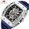 87 MINI FOCUS Brand Domineering Barrel Curved Mirror Hollowed Out Sports Men's Watch 0420G