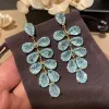 Kolczyki niebieskie liście krystaliczne kolczyki dla kobiet luksusowy luksusowy kwiat mody biżuterii luksusowy modny prezent ślubny cyrkon