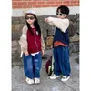 Vestes Enfants Coat 2024 Printemps Automne Fashion Boys Filles Korean Styles Coréens Loose Zipper Top Colater Color Patchwork Baseball Uniforme