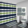 Shower Curtains Water Stripe Fabric Curtain Set Design Bathroom Non-slip Mat Decoration U-shaped