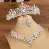 Necklaces KMVEXO Gorgeous Crystal Bridal Jewelry Sets for Women Fashion Tiaras Earrings Necklace Crown Bride Wedding Dubai Jewelry Set