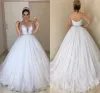 Dresses Spaghetti Beaded Straps Ball Gown Wedding Dresses 2022 Plunging Vneck Glitter Tulle Crystal Open Back Bridal Party Dress Vestidos