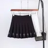 Hög midja mini svarta kjolar gotiska streetwear tvärtryck veckade kvinnor casual college lolita harajuku kjol 240323
