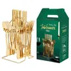 Ensemble de couverts 24pcs Gold / Silver Dingewred Set en acier inoxydable Coublés de couteaux à cuillère à fourche à fourche pour El Home Kitchen