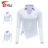 Camisas Ttygj 2023 Golf Wear Clothing Sport Sports Sports de manga longa Cantura de outono de outono Lappel White Fashion Tshirt