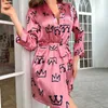 Mulheres femininas Mulheres de pijamas impressos da moda com renda de roubos de banho podem ser usados com manga curta para mulheres do sono gelo gelo