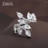 Wedding Rings ZAKOL Elegant Leaf Flower Zircon Open For Women Party Jewelry Clear Zirconia Engagement