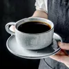 カップソーサーヨーロッパコーヒーカップソーサーセット小さな磁器手作り茶ハンドルテクスチャタザデセラミカクリエリックフレンズ50