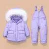 Down jas winterjas overalls voor kinderen peuter babymeisje pants set kinderen kleding kind jaar kap bont parka 1-3 jaar