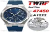 TWAF Overseas Dual Time 47450 A1222 Automatische Herren Watch Stahl -Power Reserve Blue Textur Dial Stick Gummi -Gurt Super Editi2818091