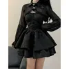 Arbeitskleider schwarze sexy lolita kleide Frauen Gothic Vintage Harajuku Halloween Cosplay Kostüme Langarm Fairy Damen zweiteilig