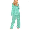 Vêtements à domicile Stripe Pyjama Christmas Loungewear Femmes Single Breasted à manches longues Shirts avec poche et pantalon