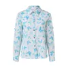 Autumn Elegant Blueses for Womens Fashion Top Floral Print Casual Long Sleeve Shirt and Blue Botton Slim Blusa Para Mujer 240321