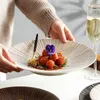 プレートセラミックウエスタンプレートクリエイティブフルーツサラダ世帯日本のレトロ垂直パターンレストラン特別食器