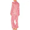 Vêtements à domicile Stripe Pyjama Christmas Loungewear Femmes Single Breasted à manches longues Shirts avec poche et pantalon