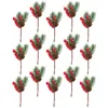 Flores decorativas 12 PCs PCS Artificial Pine Cones Ramilos Decoração de plantas de guirlanda A agulhas verdes de caules florais falsos Twig Red Berry Simulação