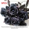 Decorative Flowers 5Pcs Silk Black Rose Artificial Flower Head Bouquet Home Living Room Wedding Halloween Chritmas Decoration Year