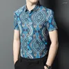 Koszule męskie High Grade Fashion Printing Printing Tops 2024 Summer krótkiego rękawu bezproblemowe kwiaty drukowane ubrania