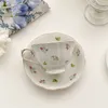 Cups Saucers French Gold-painted Retro Small Floral Ceramic Coffee Cup And Saucer Set High-end Afternoon Tea Hanging Ear Light Luxury